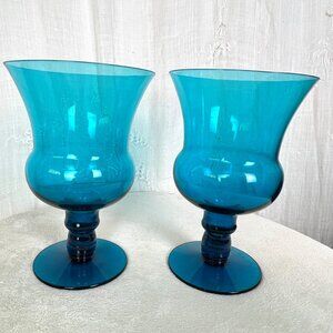 Vintage Peacock Blue Glass Goblets